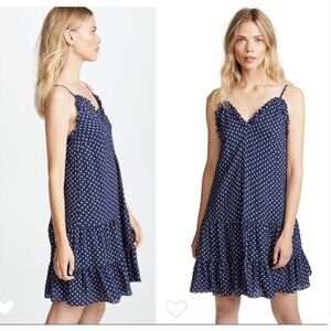 Rebecca Taylor Silk Ikat Dot Ruffle Tank Dress in Navy/Pink